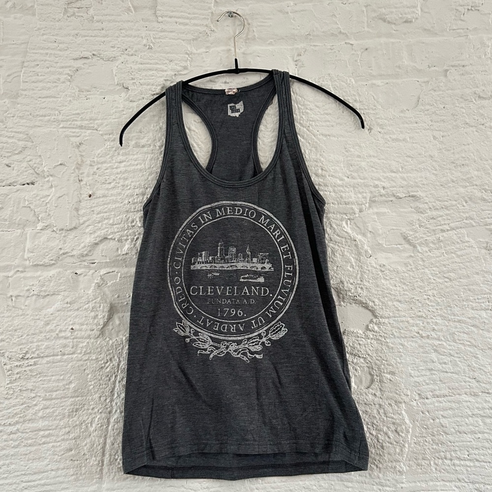 Grey “Cleveland” Graphic Racerback Tank Top